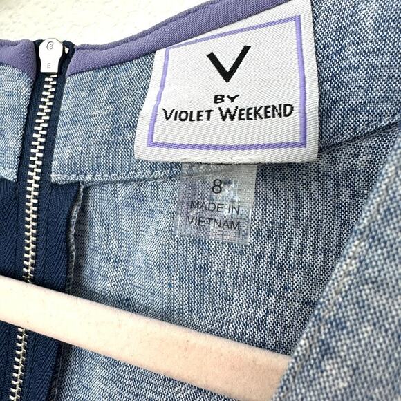 V by Violet Weekend Chambray Linen Blend Jumpsuit Ruffle Sleeve Blue 8 Coquette - Picture 2 of 8